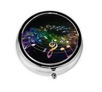 Colorful Music Notes Print Round Pill Box,Portable Mini Metal Pill,Pill Box 3 Compartment Medicine Pill Case