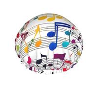 Colorful Music Notes Print Shower Cap with Elastic and Reusable for Long and Short Hair,Double Layers Hair Cap