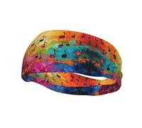 Colorful Music Notes Print Sport Sweatband Headband For Soft Elasitc Headband Hair Bands Unisex Outdoor