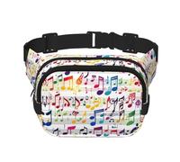 Colorful Music Notes Print Square Double Layer functionality Waist Bag Unisex Crossbody Pack Travel Workout, Black, One Size