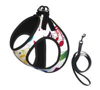 Colorful Music Notes Print Step in Dog Harness and Leash Set,Adjustable Reflective Harness for Small Dogs Cats