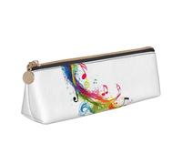Colorful Music Notes Print Triangular Pencil Case Pouch Large-Capacity Stationery Organizer Office Accessory