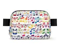 Colorful Music Notes Print Waterproof Sling Bag with Large Opening Side Bag Durable Waist Pack for Running Cycling Travel