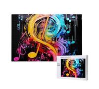 Colorful Music Notes Printed 1000 Pieces Jigsaw Puzzle with Storage Box, Wooden Puzzle for Adults and Kids, Family Fun Decorative Game, 75x50 CM