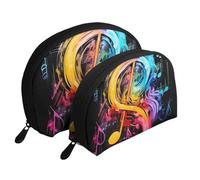 Colorful Music Notes Printed Makeup Bags 2-Piece Portable Shell Travel Toiletry Bag Cosmetic Organizer Bag for Women