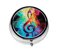 Colorful Music Notes Printed Round Pill Organizer with 3 Compartments, Portable Mini Pill Box Pill Case for Medicine, Vitamin, Fish Oil, Supplements