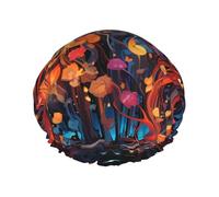 Colorful Music Notes Printed shower cap, reusable, specially designed for women's long hair, double-layer structure, suitable for bathing.