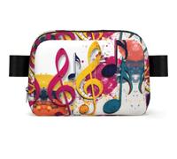 Colorful Music Notes Printed Square Fashion Pocket Waterproof Oxford Fabric, Large Opening Convenient Zipper Travel Bag for Men and Women