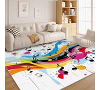 Colorful Music Notes Rugs 200x300 cm - Stripes Rainbow Area Rug Bedroom Decor - White/Yellow/Blue/Black/Orange/Red CarpetWashable Non Slip Large for Living Room Dining Room Kitchen Nursery A101