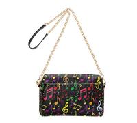 Colorful Music Notes Symbols Black Cross Body Bags Womens Purse Cell Phone Bag Cute Chain Strap PU Leather Shoulder Bag