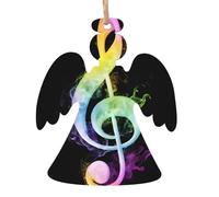 (Colorful Music Notes) Wooden Christmas Ornaments Set Angel Shape Holiday Hanging Decorations for Xmas Tree Gift Wrapping, 6 PCS
