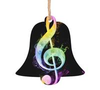 (Colorful Music Notes) Wooden Christmas Ornaments Set Bell Shape Holiday Hanging Decorations for Xmas Tree Gift Wrapping, 6 PCS