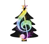 (Colorful Music Notes) Wooden Christmas Ornaments Set Christmas Tree Shape Holiday Hanging Decorations for Xmas Tree Gift Wrapping, 6 PCS