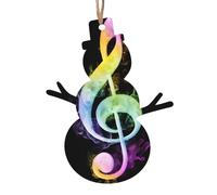 (Colorful Music Notes) Wooden Christmas Ornaments Set Snowman Shape Holiday Hanging Decorations for Xmas Tree Gift Wrapping, 6 PCS