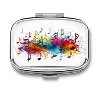 Colorful Music Pill Box 2 Compartment Small Square Pills Case Portable for Pocket Pill Organizer Travel Metal Pill Holder for Office Home Vitamin Medicine Fish Oil