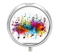 Colorful Music Pill Box 3 Compartment Small Pill Case with Mirror for Purse & Pocket Travel Medicine Organizer Daily Medication Container Portable Pillbox Metal Medicine Box Round Meds Case