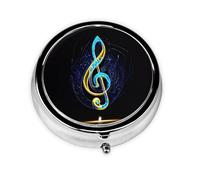 Colorful Music Print Mini Metal Pill Box 2.0x2.0x0.7 in Round Travel Medicine Pill Organizer Box for Purse Pocket