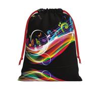 Colorful Music Print Plush Gift Bags With Drawstring, Reusable Gift Wrap For Christmas, Wedding, Party -Size M