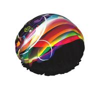Colorful Music Print Soft Lined Shower Cap, Double Layer Washable Wide Elastic Band Hair Shower Cap For Bath