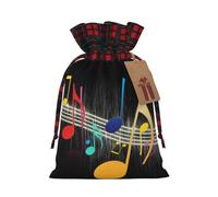Colorful Musical Note Christmas New Year Candy Gift Bags M Size Drawstring Bags for Kids Xmas Holiday Xmas Eve Presents