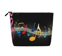 Colorful Musical Note Cosmetic Organizer Large Fake Hemp Bag, Water Resistant Zippered Pouch for Daily Travel