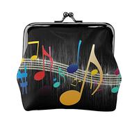Colorful Musical Note Full Double-Sided Printed Pattern Women's and Girls' Fashionable Leather Kiss Lock Coin Purse Card Bag