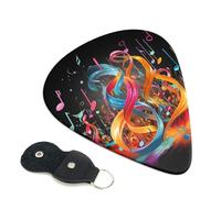 Colorful Musical Note Guitar Picks 6 Pcs, 0.96mm Thickness Celluloid Plectrum with Leather Picks Holder, Personalized Guitar Pick for Bass Electric Acoustic Guitars Lovers Gift