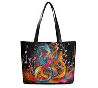 Colorful Musical Note Leather Tote Bag for Women Work Shoulder Purses with Zipper Waterproof Large Computer Shoulder Bag Fashion Ladies Shoulder Handbag Reusable Shopping Bags