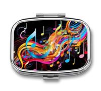 Colorful Musical Note Pill Box 2 Compartments Portable Travel Pill Case Mini Medicine Organizer for Pocket Purse Metal Waterproof Medicine Container Holder Vitamin Fish Oil