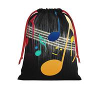 Colorful Musical Note Print Christmas Drawstring Gift Bags, Xmas Holiday Fabric Gift Wrapping Bag For Party, Size-L