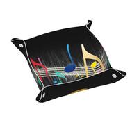 Colorful Musical Note Print Leather Valet Tray For Women,Travel Organizer, Trinket Jewelry Cosmetic Organizer Tray