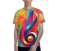 Colorful Musical Note Print Men Short Sleeve Crew Neck T-Shirt Stylish Casual Summer Various Occasions Wear Black