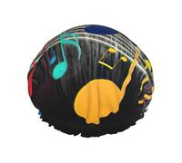 Colorful Musical Note Print Shower Cap, Lined Shower Cap For Women Reusable, Double Layer Waterproof Bath Cap