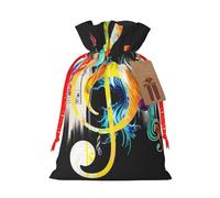 Colorful Musical Note Printed Christmas Drawstring Bags for Xmas Gift Wrapping, Red Christmas Ribbon, M