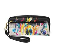 Colorful Musical Note Printed Leather Makeup Bags with Wrist Strap Portable Travel Toiletry Bag Cosmetic Organizer Bag for Women