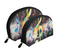 Colorful Musical Note Printed Makeup Bags 2-Piece Portable Shell Travel Toiletry Bag Cosmetic Organizer Bag for Women