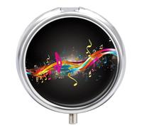 Colorful Musical Note Round Pill Box with Mirror 3 Compartment Portable Pill Case for Travel Outdoor Use Cute Small Pill Organizer for Pocket Or Purse