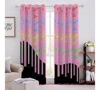 Colorful Musical Notes Curtains Eyelet Soft Thermal Insulated Blackout Curtain W 52" x L 54" Piano Keys Drapes for Bedroom Living Room Suitable for bedroom living room office 2 Panels