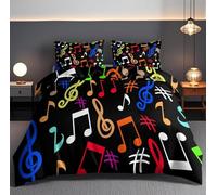 Colorful Musical Notes King Duvet Cover Sets Soft Microfiber Music Theme Bedding Set 3D Printed Quilt Cover 240 x 220 cm with Zipper Closure and 2 Pillowcases a-473