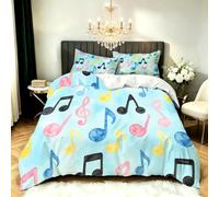 Colorful Musical Notes King Size Duvet Cover Sets Music Theme Bedding Set 3D Print Soft Microfiber Quilt Covers 230x220 cm with Zipper Closure and 2 Pillowcases 50x75 cm for Adults N.571