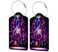 Colorful Musical Notes Luggage Tags for Suitcases,2 Pack Luggage Tag, Leather Stainless Steel Loop Label Tag for Women Girl Travel Bag Suitcase