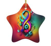 Colorful Musical Notes Print Christmas Tree Ceramic Hanging Star Shaped For Holidays Xmas Tree Decoration Gift