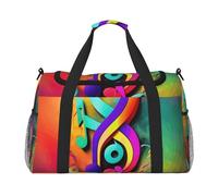 Colorful Musical Notes Print Travel Foldable Waterproof Lightweight Carry On Luggage Bag with Shoulder Strap