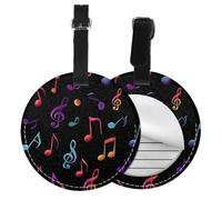 Colorful Musical Round Luggage Tag 4PCS Music Note PU Leather Travel Bag Tag ID Labels Name Card Holder wtih Buckle for Luggage Suitcase Backpacks