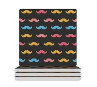 Colorful Mustache Ceramic Coasters Square Drinks Coaster Decorative Coasters Set Kitchen Desktop Decor 4PCS