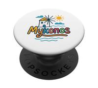 Colorful Mykonos in Greece Windmill and Beach Symbols PopSockets Adhesive PopGrip
