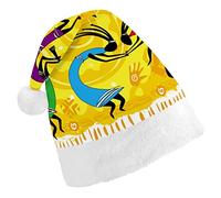 Colorful Native African Black Dancing Figures Yellow Pattern Christmas Hat, Santa Hat, Xmas Comfort Holiday Hat for Adults, for Christmas Party New Year Festive Holiday Home Decorations