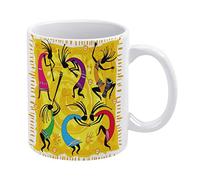 Colorful Native African Black Dancing Figures Yellow Pattern White Ceramic Cup Mug for Tea Coffee Milk Juice 11 Oz for Home Party Offices Cafe Mom Father Daughter Son Gift