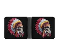 Colorful Native U.S Chief Skull Classic Bifold Wallet for Men PortableID Window Large Capacity Slim Leather Wallets