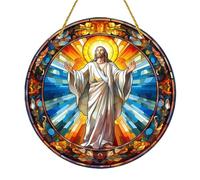 Colorful Nativity Scene Sun Catcher, Acrylic Christmas Window Ornaments, Colorful Nativity Light Catcher, Holiday Decor Jesus Round Christmas Ornaments for Front Door, Christma-s Tree Decor